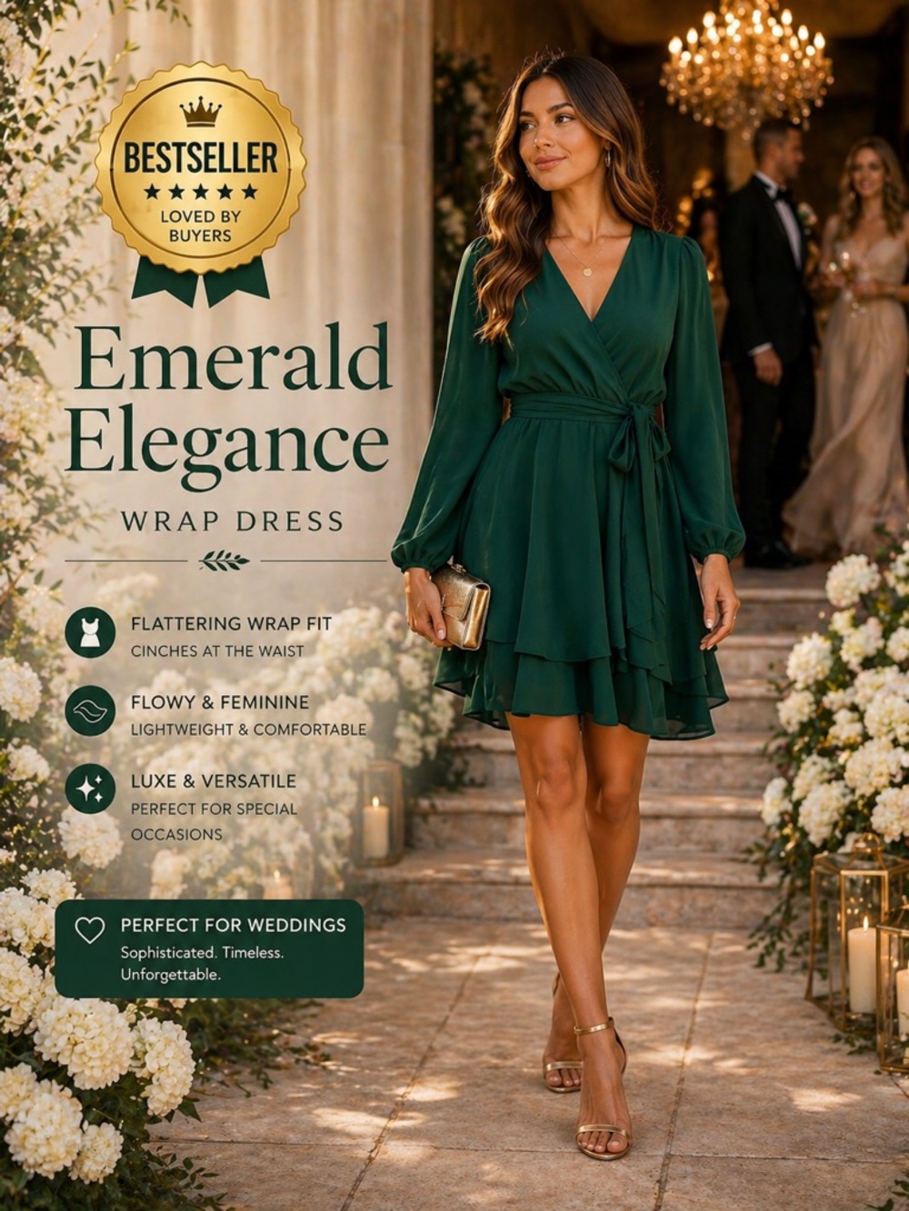☘️ Lulus Effortless Elegance in Emerald Midi Double Peplum Dress